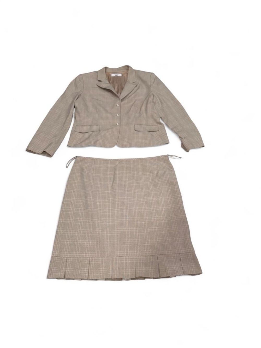 Tahari Beige Plaid Two-Piece Skirt Set